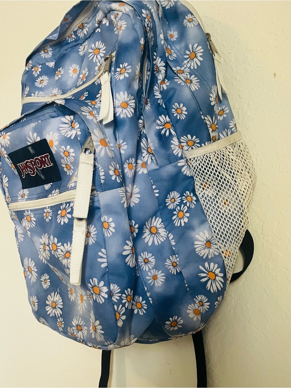 Jansport Blue Backpack with White Daisy Print Big Kid